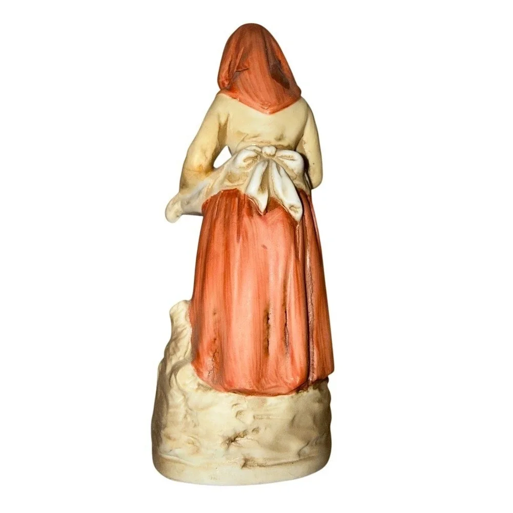 Vintage HOMCO‎ Porcelain Farm Lady Figurine Grapes Fruit Basket Puppy Dog